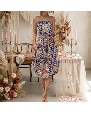 TRUEDAMES Summer Bohemian Strapless Maxi Dress - Brown