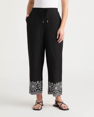 Ellen Tracy Pull-On Cropped Pant With Embroidered Hem - Black