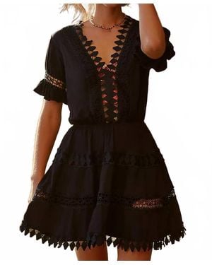 Peixoto Embroidered Lace Cover-Up Mini Dress - Black