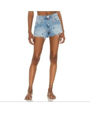 Blank NYC Star Embroidered Denim Shorts - Blue