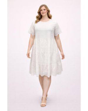 TRUEDAMES Plus Size Eyelet Tiered Dress - White