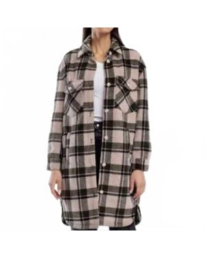 Blank NYC Perfect Timing Plaid Wool Blend Long Shacket Jacket - Gray