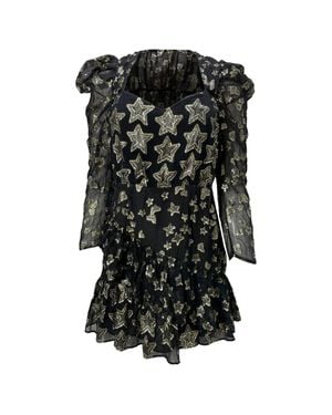 LoveShackFancy Star-Embroidered Detail Mini Long Sleeve Dress - Black