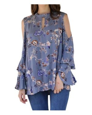 Angie Jaquard Keyhole Cold Shoulder Top - Blue