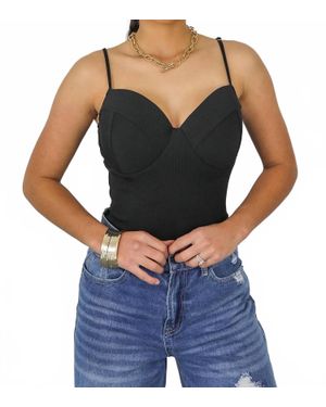 SurelyMine Ribbed Bustier Bodysuit - Black