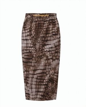 Elisabetta Franchi Alligator Print Jersey Midi Skirt - Brown