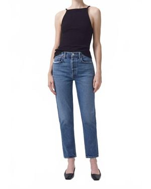 Agolde Riley Long High Rise Straight Jeans - Blue