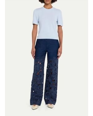 Jonathan Simkhai Betty Embroidered Straight Leg Jeans - Blue
