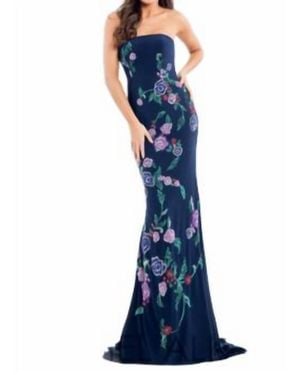 Rachel Allan Strapless Beaded Gown - Blue
