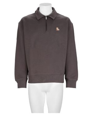 Maison Kitsuné Half-Zip Fox Logo Cotton Sweatshirt - Gray