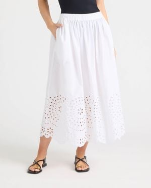 Ellen Tracy Pull-On Maxi Skirt With Eyelet Hem - White