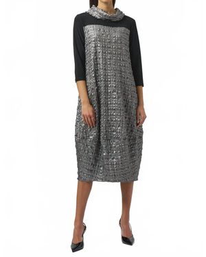 Joseph Ribkoff Cowlneck 3/4 Sleeves Cocoon Dress - Gray