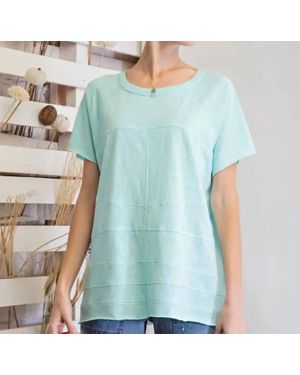 Easel Aqua Short Sleeve Top - Blue