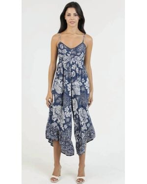Angie V-Neck Cropped Jumpsuit - Blue