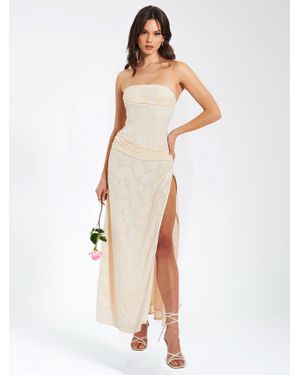 Miss Circle Xatia Off Jacquard Textured High Slit Maxi Dress - White
