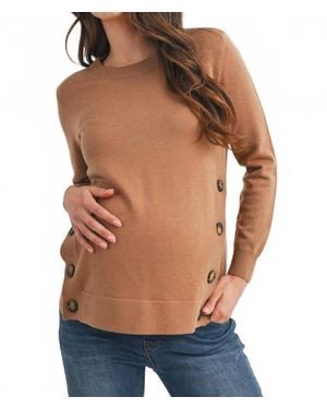 Hello Miss Button Side Maternity Nursing Pullover Sweater - Blue