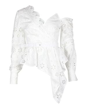 Self-Portrait Asymmetric Eyelet Top - White