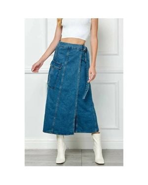 Veveret Courtney Belted Waist Cargo Wrap Midi Skirt - Blue