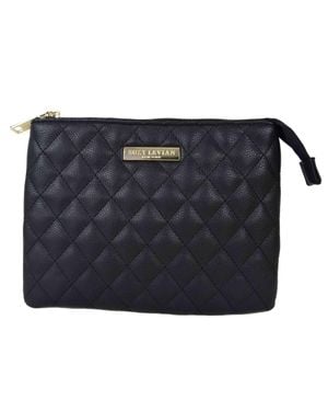 Suzy Levian Faux Leather Quilted Clutch Handbag - Black