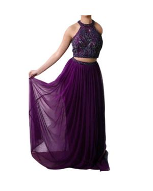 Zasa Chic Embellished Crop Top Two Piece Gown - Purple