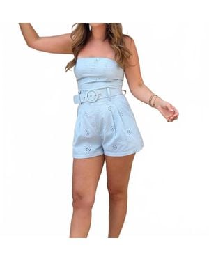 Olivaceous Luna Strapless Belted Romper - Blue
