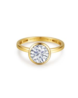MAX + STONE Solid 10K 3.5 Carat Cubic Zirconia Round 8Mm Bezel Engagement Ring - Metallic