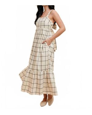 In-Loom Grid Bow Cotton Maxi Dress - Natural