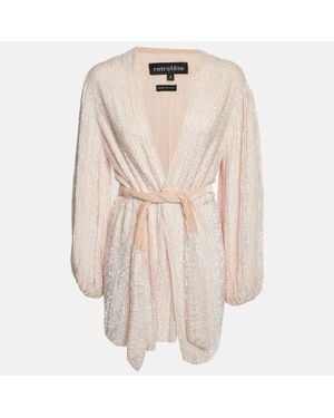 retroféte Sequin And Velvet Belted Mini Robe Dress - Natural