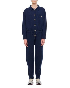 Barrie Cashmere Front Buttoned Jumpsuit - Blue