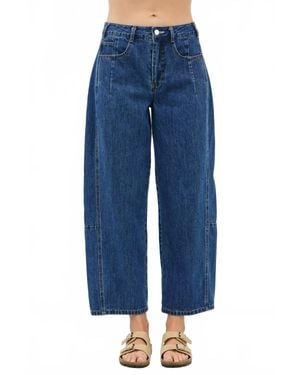 Idem Ditto Mid Rise Barrel Leg Ankle Denim Pants - Blue