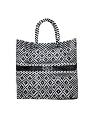 Lolas Bag Medium Handmade Aztec Striped Regular Strap Tote Bag - Black