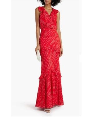 Saloni Rita Ruffled Silk Blend Maxi Dress - Red