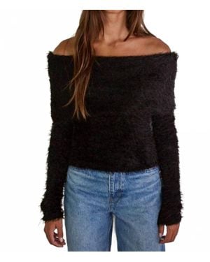 By Together Foldover Off The Shoulder Long Sleeve Pullover Top - Black