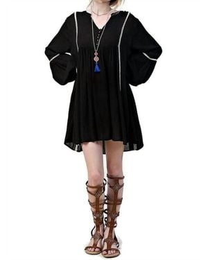 Kori Bohemian Peasant Dress - Black
