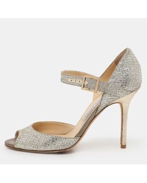 Jimmy Choo Glitter And Lame Fabric Ankle Strap Sandals - Natural