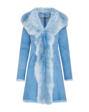 Infinity Leather Toscana Sheepskin Suede Leather Hooded Trench Coat - Blue