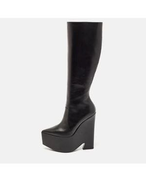 Versace Leather Platform Knee Length Boots - Black