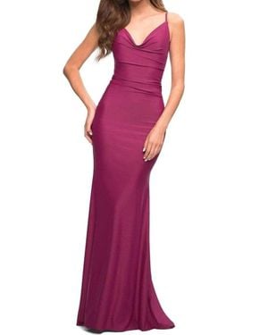 La Femme Alluring Plunging Neckline Mermaid Dress - Purple