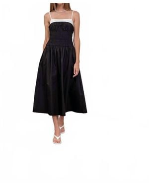 Moon River Spaghetti Strap Smocked Midi Dress - Black