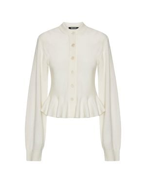 ROTATE BIRGER CHRISTENSEN Merino Wool-Cashmere Sculptured Peplum Cardigan - White