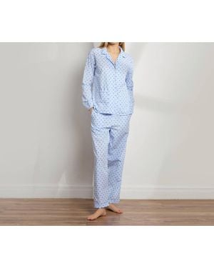 The Sleep Code Swiss Dot Cotton Long Pj Set - Blue