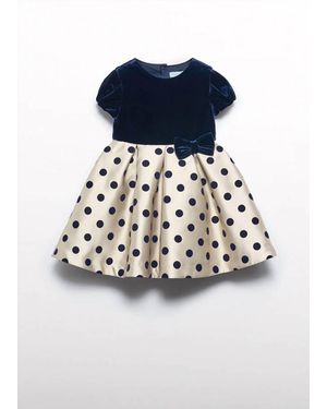 Abel & Lula Girl's Flocked Polka Dots Mikado Dress - Blue