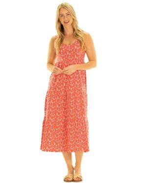 Duffield Lane Tiered Midi Feather Cotton Dress - Orange