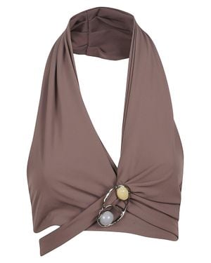HAMOULET Wrap-Around Halter Top With Metallic Buckle Detail - Natural