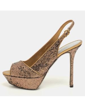 Sergio Rossi Metallic Glitter Slingback Platform Sandals - Natural