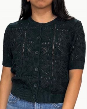 Autumn Cashmere Short Sleeve Tile Stitch Cardigan - Black