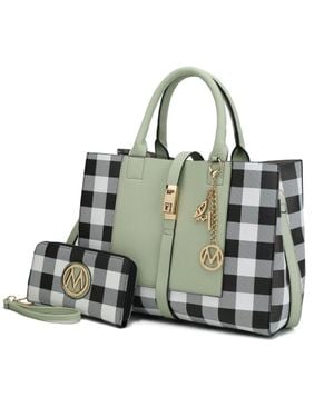MKF Yuliana Checkered Satchel Bag With Wallet - Green