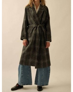 Promesa Refined Plaid Belted Coat - Gray