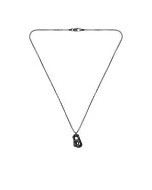 BOSS Plated Necklace With Leather Tag And Metal Link - Metallic