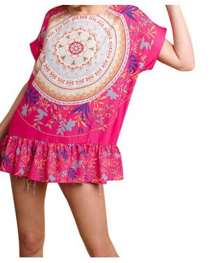 Umgee Medallion And Floral Top - Pink
